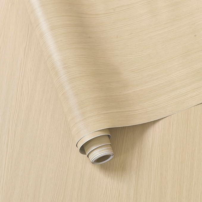 BOMENG Large White Oak Wood Wallpaper Light Oak Contact Paper Peel and Stick Countertops for Kitchen Beige Wood Wallpaper 32"x354" Faux Wood Grain Wall Paper for Cabinets Drawes Liner Walls Desk