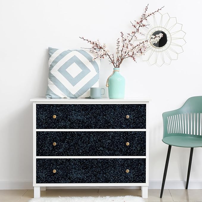 CHIHUT 15.7''x236'' Dark Blue Glitter Contact Paper for Walls Self Adhesive Black Blue Glitter Wallpaper Stick and Peel Removable Fabric Wallpaper Decorative Sparkle Wall Paper for Cabinets Dresser