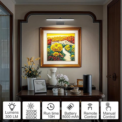 Picture Light,Picture Lights for Wall Cordless,16" Picture Lights with Timer and Dimmable,Battery Wall Lights for Display Gallery Painting Art Frame Portrait-L Black