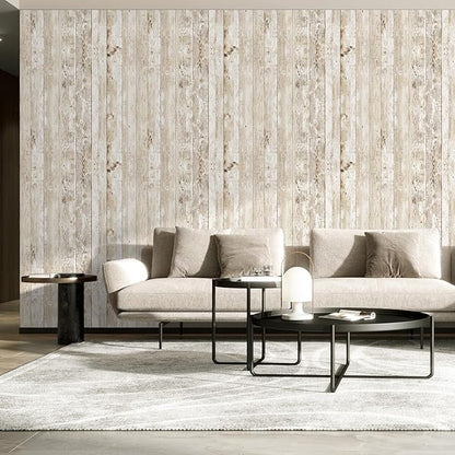 Decoroom Wood Wallpaper Peel and Stick, Shiplap Self Adhesive Contact Paper for Cabinets and Drawers, Removable Wood Grain Wall Paper Easy to Clean 17.7"×394"