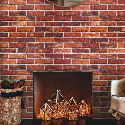 Abyssaly Brick Wallpaper Peel and Stick Red Brick Wall Paper for Bedroom 17.71” x 393.7” Vintage Faux Brick Contact Paper for Fireplace Kitchen Backsplash Accent Home Decorations