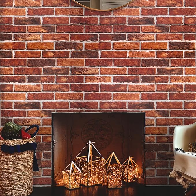 Abyssaly Brick Wallpaper Peel and Stick Red Brick Contact Paper for Bedroom 17.7" X 787.4" Vintage Faux Brick Wallpaper for Fireplace Kitchen Backsplash Accent Wall Home Decoration Brick Wall Backdrop