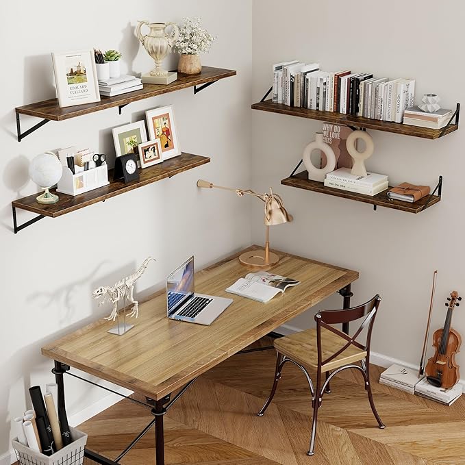 Axeman 12 Inch Deep Floating Shelves for Wall - 48 Inch Wide x 12 Inch Deep Wall Shelves Set of 2 - Rustic Wood Floating Shelves for Living Room