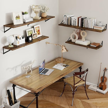 Axeman 12 Inch Deep Floating Shelves for Wall - 55 Inch Wide x 12 Inch Deep Wall Shelves Set of 2 - Rustic Wood Floating Shelves for Living Room
