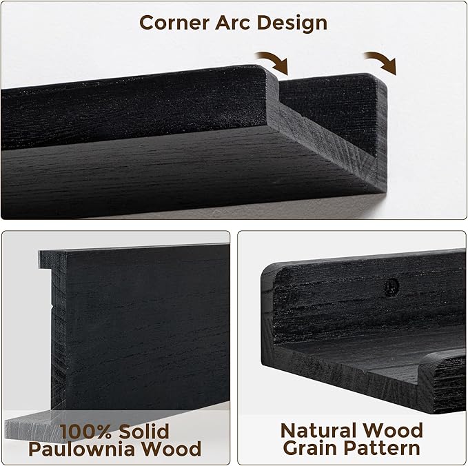 RICHFOCUS Floating Shelves for Wall, 72 inch Solid Wood Picture Ledge Shelf for Wall Storage, Nursery Book Shelves with Lip for Living Room Bathroom Bedroom Kitchen, Set of 2, Distressed Black