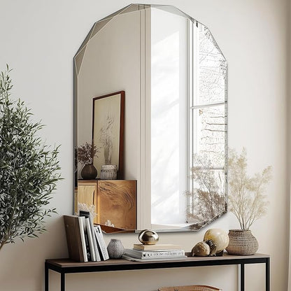 Suidia Bathroom Mirror, 26"x 38" Wall Mirror, Frameless Bathroom Mirror with Beveled Edge for Bedroom, Living Room, Entryway, Hallway, Arched Shape