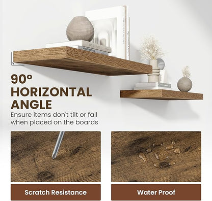 55 Inch Floating Shelves, 12 Inch Deep Floating Shelves for Wall, Floating Shelf with Invisible Brackets, Deep Shelves for Bathroom, Bedroom, Living Room, 1 Pack, Brown
