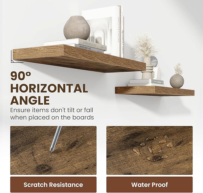 48 Inch Floating Shelves, 12 Inch Deep Floating Shelves for Wall, Floating Shelf with Invisible Brackets, Deep Wall Shelves for Bathroom, Bedroom, Living Room, 1 Pack, Brown