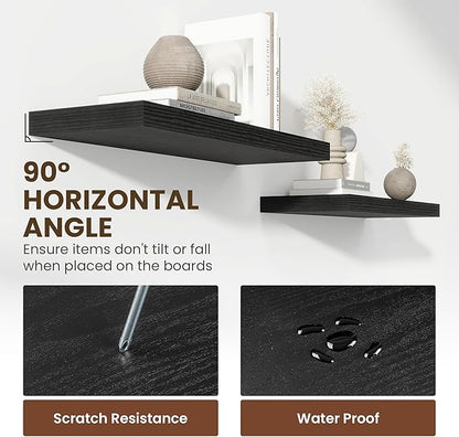 72 inch Floating Shelves for Wall, 12 Inch Deep Floating Shelf, Hanging Shelf with Invisible Brackets, Rustic Wooden Wall Shelves for Bathroom, Bedroom, Living Room,Farmhouse Set of 1,Black
