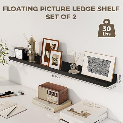 Axeman 30 Inch Floating Shelves | Picture Ledge Shelf Set of 2 | Black Wall Shelves with Lip | Black Picture Shelf for Wall with Ledge | Photo Ledges 30 Inch