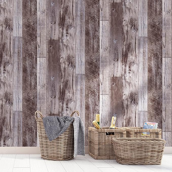 Yun-aeon Gray Wood Peel and Stick Wallpaper 17.3