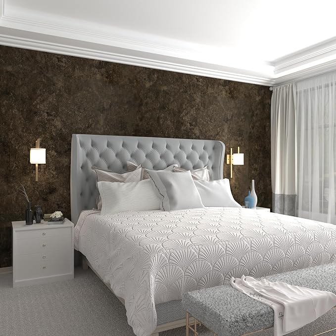 48"×591" Extra Wide Big Roll Large Size Dark Brown Tan Gray Concrete Wallpaper Peel and Stick Waterproof Thick Charcoal Grey Concrete Contact Paper Vinyl Taupe Cement Tile Stickers for Bedroom