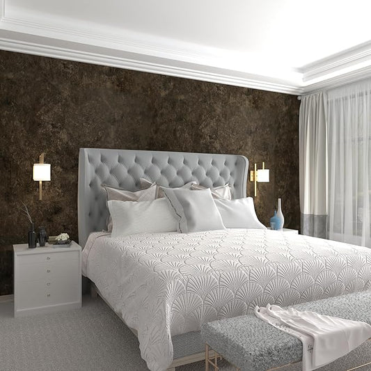 48"×197" Big Roll Long Size Dark Brown Tan Grey Concrete Wallpaper Peel and Stick Waterproof Thick Charcoal Gray Concrete Contact Paper Vinyl Adhesive Taupe Cement Sticker for Bedroom Walls