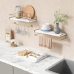 Forbena Floating Bathroom Shelves Wall Mounted, Aesthetic White and Gold Shelves for Bathroom Accessories, Modern Bathroom Organizer with Tower Bar for Wall Decor Storage Small Spaces, Set of 2