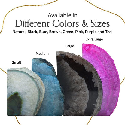 Nature's Decorations A Quality Black Agate Geode Bookends - Heavy Duty with Non-Skid Rubber Bumpers for Shelves, Office, Home Decor - Cool Crystal Stone (1 Pair 4-6 LB)