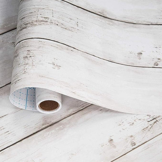 White Gray Wood Wallpaper 17.71 in X 393 in Peel and Stick Removable Decorative Vintage Wood Grey Plank Wall Paper Self-Adhesive Interior Vinyl Film Shiplap for Halloween and Christmas Home Decoration