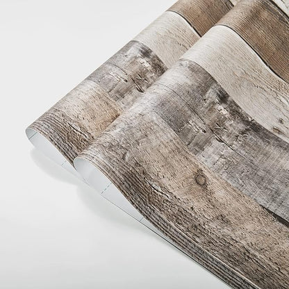 Yun-aeon Natural Wood-Grey Wood Contact Paper Peel and Stick Wallpaper 17.3"x 400"Self Adhesive Removable Vintage Faux Wood Wall Paper Plank Shelf Home Decoration Kitchen Counter Cover Use