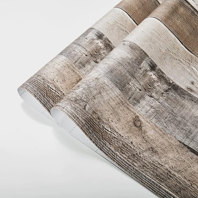 Yun-aeon Natural Wood-Grey Wood Contact Paper Peel and Stick Wallpaper 17.3