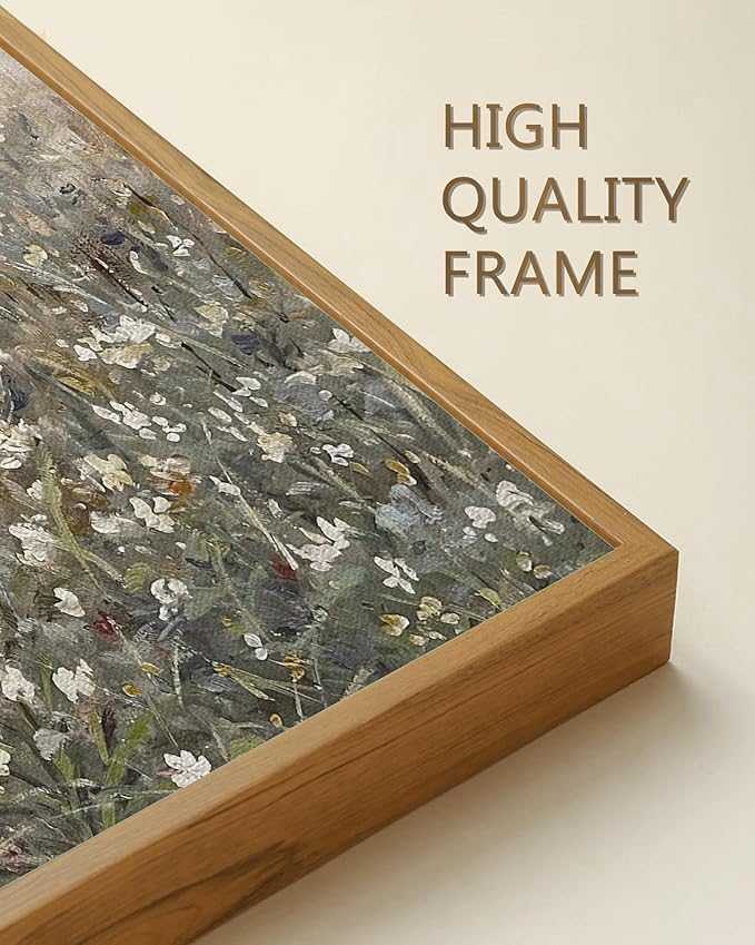 SHENIFY Vintage Landscape Framed Canvas Wall Art Prairie in Full Bloom Classic Painting Modern Farmhouse Bathroom Office Decor - 11x14in Natural Framed