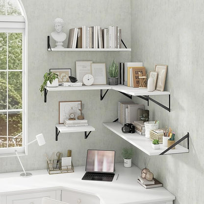 Deep Floating Shelves Wall Mounted, 30"x12" White Wall Shelves with Brackets Set of 2 for Bedroom, Living Room, Bathroom, Kitchen, Office - Storage & Display Shelf for Decor, Books, Plants