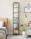 Bookshelf Bookcase Narrow Bookcase Shelf Organizer with Steel Frame for Study Living Room Bedroom Kitchen Home Office Industrial Bookshelf 6-Tier Greige BC56005B