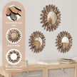 3 Pcs Boho Wall Decor Round Sunburst Mirror Boho Circle Mirror with Rustic Wood Frame Decorative Hanging Wall Art for Farmhouse Home Decor,17 Inch and 12 Inch(Tril Color)