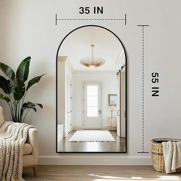 Arched Wall Mirror for Bathroom,Mirrors for Wall,35"x55",Vanity Mirror for Bedroom Dresser, Entryway, Living Room, Metal Frame,Hanging or Leaning Against(Black)