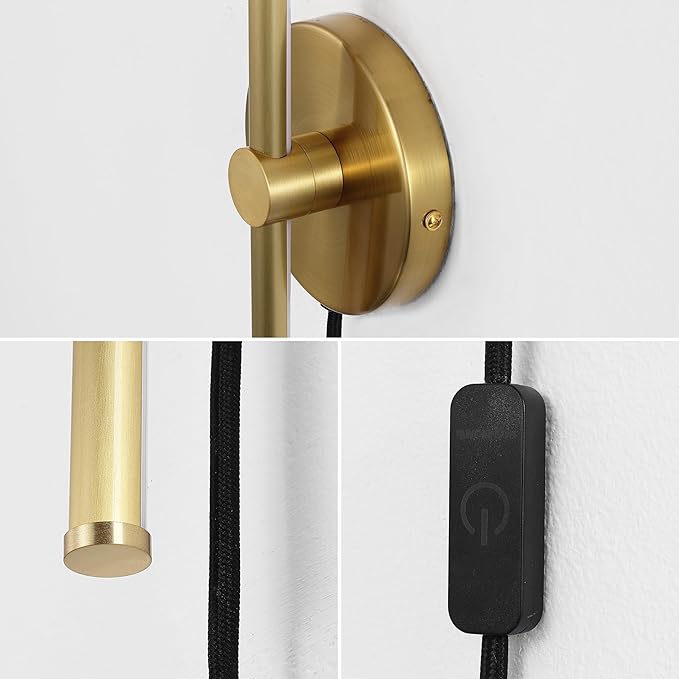 JONATHAN Y 27.25" Brass Gold 1-Light Modern Integrated LED Wall Sconce, Minimalist Plug-in Adjustable Bar Lamp for Bedroom Living Room, Dimmable Iron Metal Wall Light, 3000K (JYL7136B)