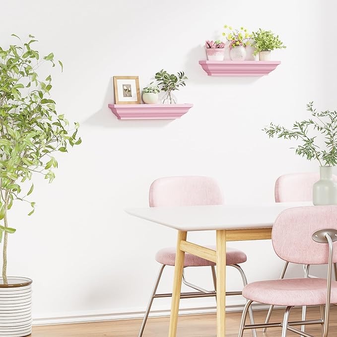 Alsonerbay Floating Shelves Wall Mounted Set of 2, Rustic Shelves for Wall Storage, 17 Inch Wood Shelves for Bedroom Living Room Bathroom, Pink