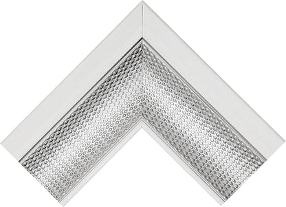 MCS 28.5x34.5 Large Wall Mirror, White Frame with Woven Silver Detail & Beveled Detail Mirror, Vertical & Horizontal Wall Hanging Mirror for Bathroom, Bedroom & Livingroom