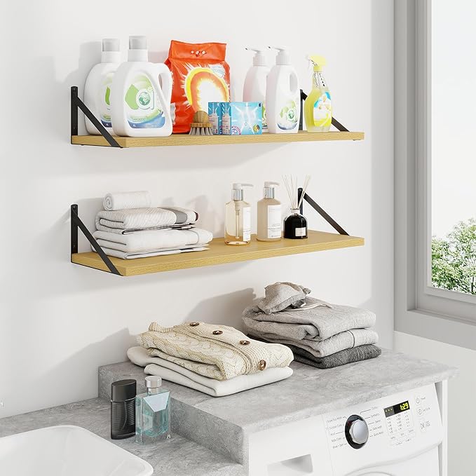 Axeman 30 Inch Floating Shelves | 10 Inch Deep Oak Wall Shelves Set of 2 | 30