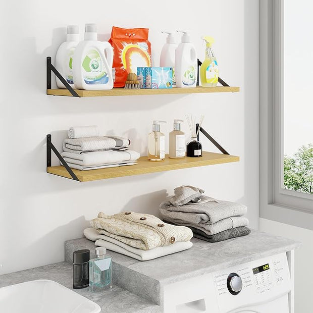 Axeman 30 Inch Floating Shelves | 10 Inch Deep Oak Wall Shelves Set of 2 | 30" W x 10" D Oak Floating Shelves for Living Room Bathroom Kitchen