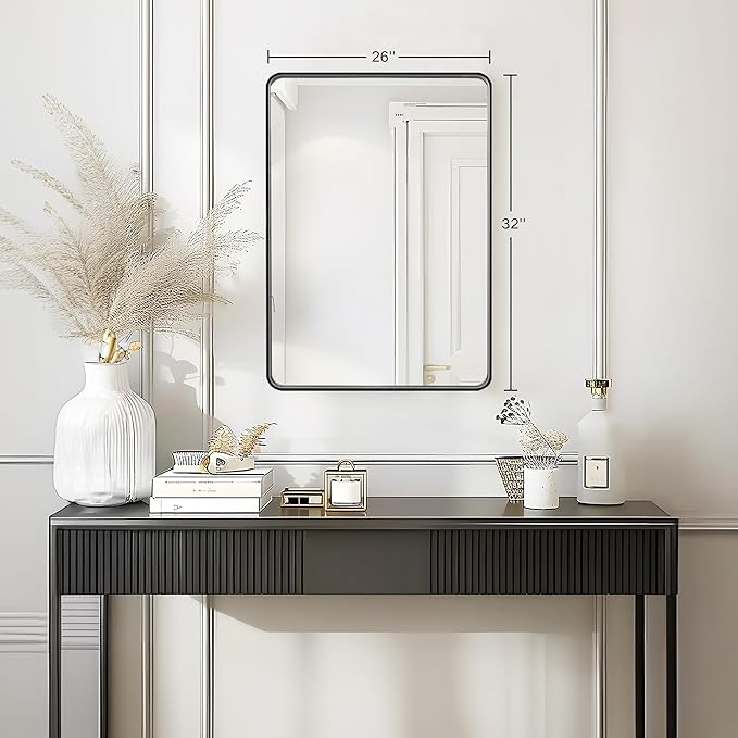 Bathroom Mirror for Over Sink - 26x32 Inch Black Matte Wall Mirrors for Bathroom, Rectangle Metal Framed Vanity Mirror for Bathroom, Bedroom, Home Office, Farmhouse