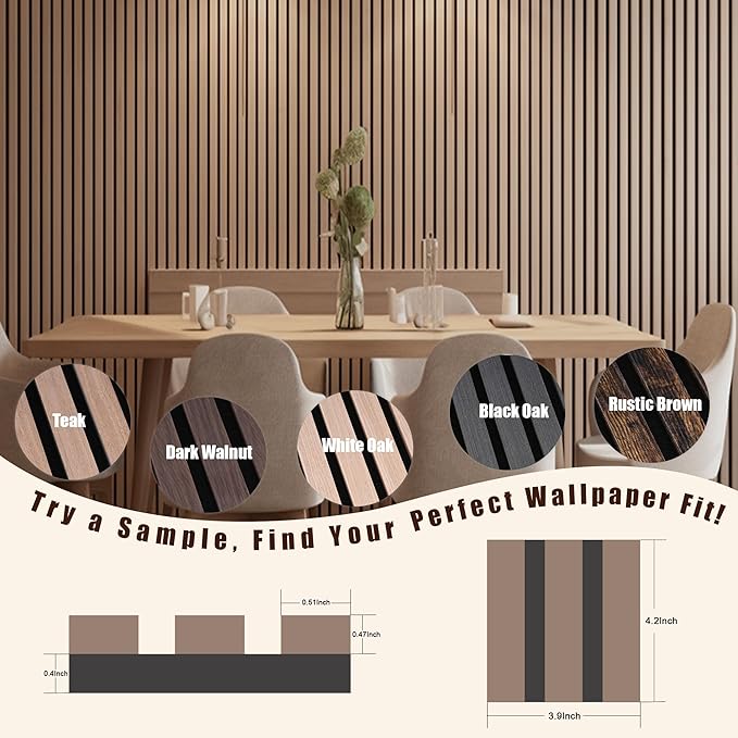 Mollywell Wood Panels for Wall, Time-Saving Installation, Versatile Wood Slat Wall Decor, Enhanced Acoustic & Sound Proof Fluted Design for Home & Office, Sample Pack, 4.2x3.9 Inch