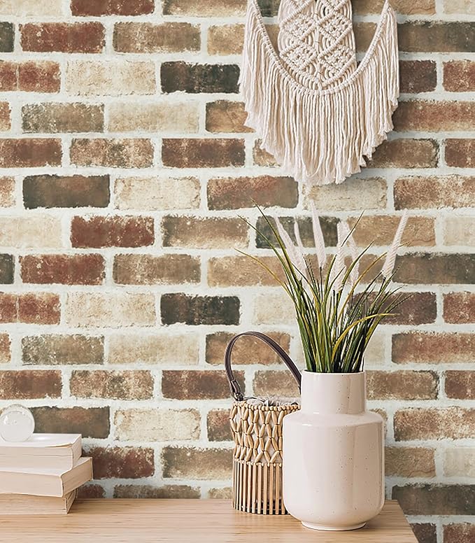 Timeet Vintage Brick Wallpaper Peel and Stick Wallpaper for Bedroom 17.5 "x 197" Brown Stone Wallpaper Self Adhesive Removable Wallpaper for Fireplace Laundry Living Room Accent Walls