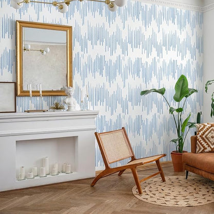 WENMER Blue Striped Wallpaper, Geometric Peel and Stick Wallpaper, 17.7''×118'' Blue and White Contact Paper, Self Adhesive Removable Wall Paper for Bathroom Cabinets Kitchen