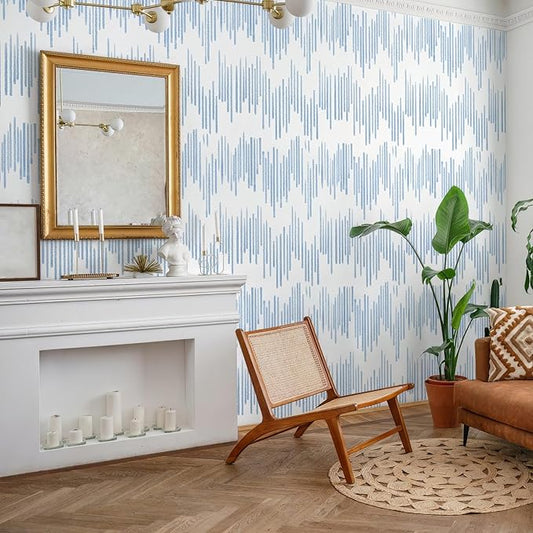 WENMER Blue Striped Wallpaper, Geometric Peel and Stick Wallpaper, 17.7''×118'' Blue and White Contact Paper, Self Adhesive Removable Wall Paper for Bathroom Cabinets Kitchen