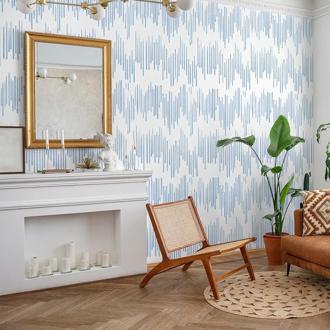 WENMER Blue Striped Wallpaper, Geometric Peel and Stick Wallpaper, 17.7''×118'' Blue and White Contact Paper, Self Adhesive Removable Wall Paper for Bathroom Cabinets Kitchen