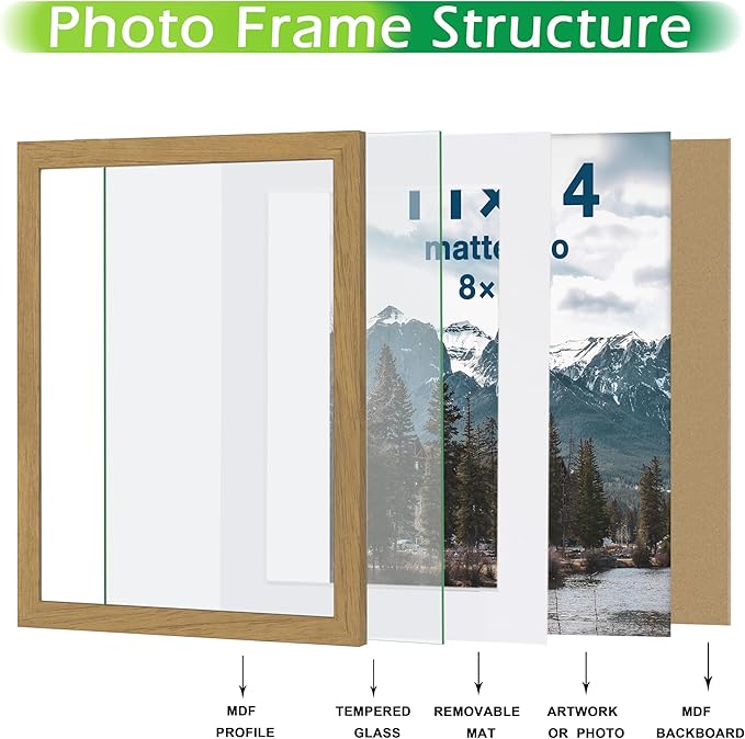 FrameWorks 2-Pack, 12x16 Matted to 8x12 Picture Frame, Golden Oak – Classic Wooden Photo Frame with Tempered Glass, Modern Matte Finish for Prints, Posters, Certificates & Wall Decor – Gallery-Ready