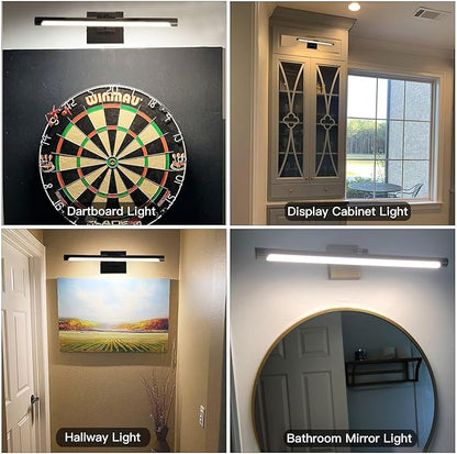 LED Picture Light, Hard-Wired Connection Dimmable Adjustable Artwork Light, 12W (60W Eqv.) CRI95+ 16.54" Black Gallery Light for Paintings Display Picture Frame Dartboard, Warm White 3000K
