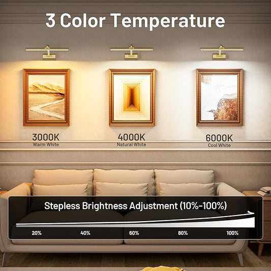 AIFEI Picture Lights for Wall Battery Operated, Rechargeable Wireless Picture Light with Remote Control, Dimmable Art Lighting for Paintings, Gallery Frame Display Light, 16" Wall Picture Lamp, Brass