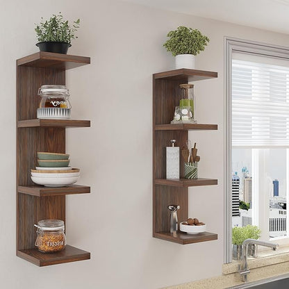 Lack Wall Shelf,Display Floating Shelf (Solid Wood, 4 Tier)