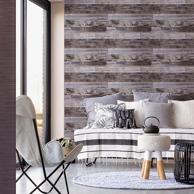 Yun-aeon Gray Wood Peel and Stick Wallpaper 17.3