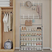 Coat Rack Shoe Rack With Storage Shelf Freestanding with 8 Hooks for Entryway Bedroom Closet 4 Tier, Grey