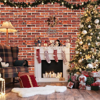 Abyssaly Brick Wallpaper Peel and Stick Red Brick Wall Paper for Bedroom 17.71” x 393.7” Vintage Faux Brick Contact Paper for Fireplace Kitchen Backsplash Accent Home Decorations