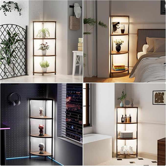 3-Pack Under Shelf Lighting for 4 Tier Corner Shelf Stand,Ultra-Bright 10 Dimmable Slim Stick on Lights, 3-Color Timer 3/9/12H,Decor Lights for Living Room,Bedroom, Kitchen Storage Display Rack