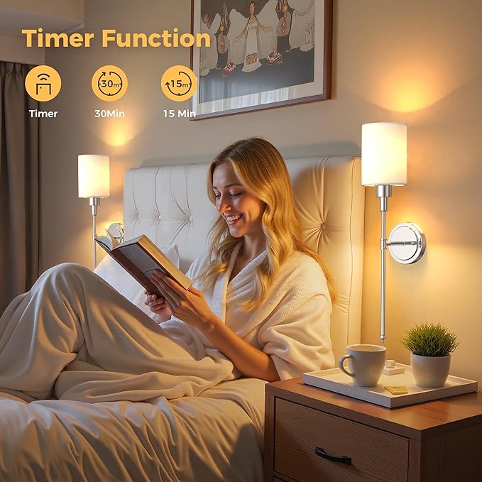 DORESshop Battery Operated Wall Sconce Set of 2, Wireless Wall Light Easy to Install, 7 Color Rechargeable Wall Sconces, Sconce Wall Decor Set of 2 for Bedroom, Living Room, Chrome, 24.3in