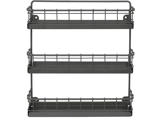 Spectrum 3 Tier Hanging Spice Rack for Wall Black Steel Kitchen Spice Organizer, Wall Mounted Metal Three Tier Metal Spice Organizer Rack for Kitchen Cabinet Pantry Organization