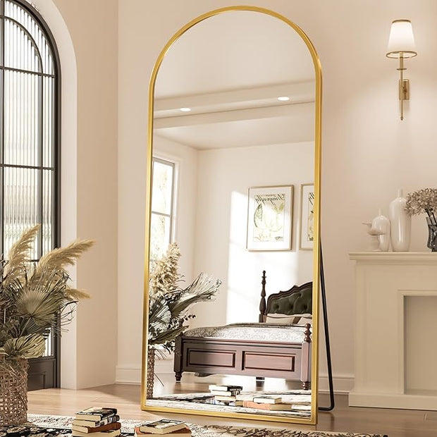 Antok Arched Full Length Mirror, 71"x28" Gold Metal Frame Floor Mirror for Bedroom Living Room, Freestanding/Wall Mount/Leaning