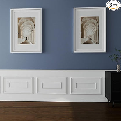 Pangda 3 Set Peel and Stick Accent Wall Molding Kit Inner and Outer Layers Style Premade Wainscoting Panels for Walls Picture Frame Molding for Home Decoration(40''x20'',Square)